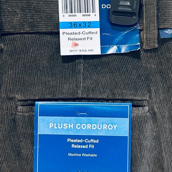 🌟2xHP🌟Dockers Dark Green Plush Corduroys Pleated Cuffed Relaxed Fit 36 x 32 - Picture 7 of 8